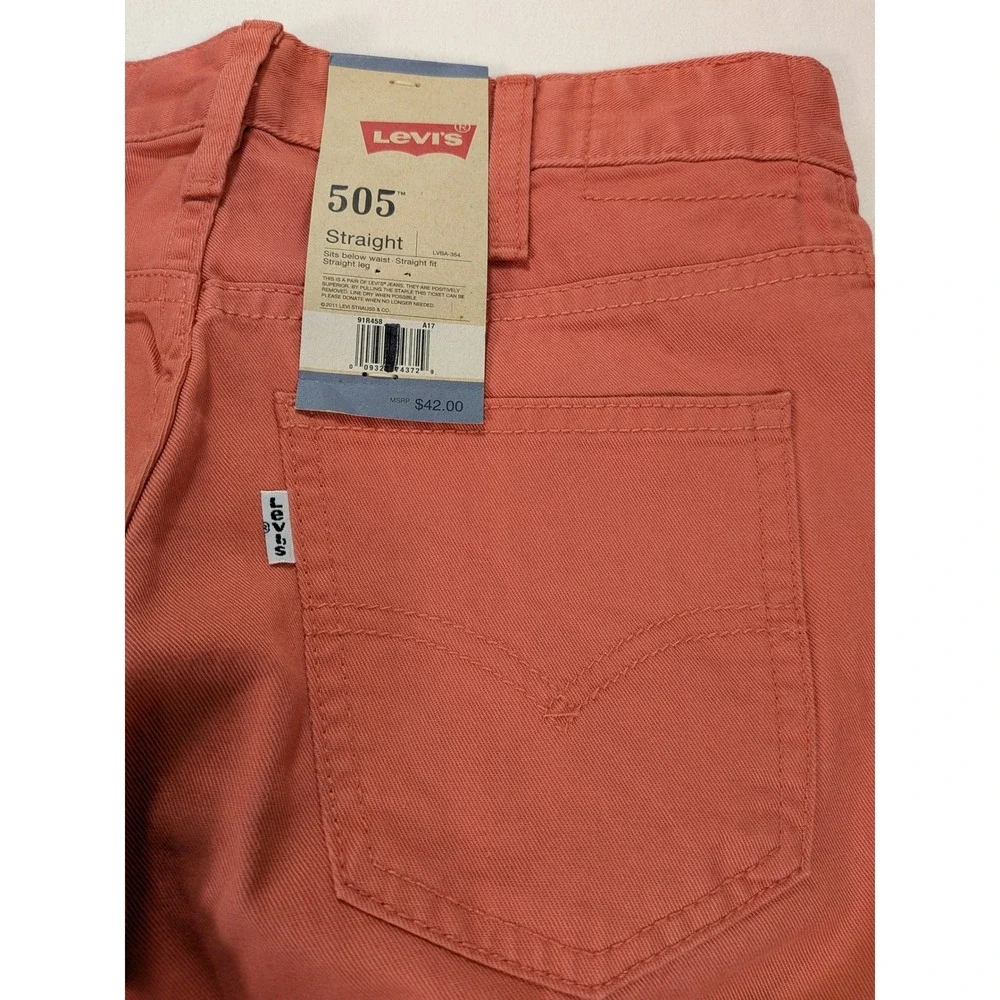 NWT Levi's 505 Jeans Boys 14 Reg 27x27 Salmon Pink Denim Straight Bootcut Cotton